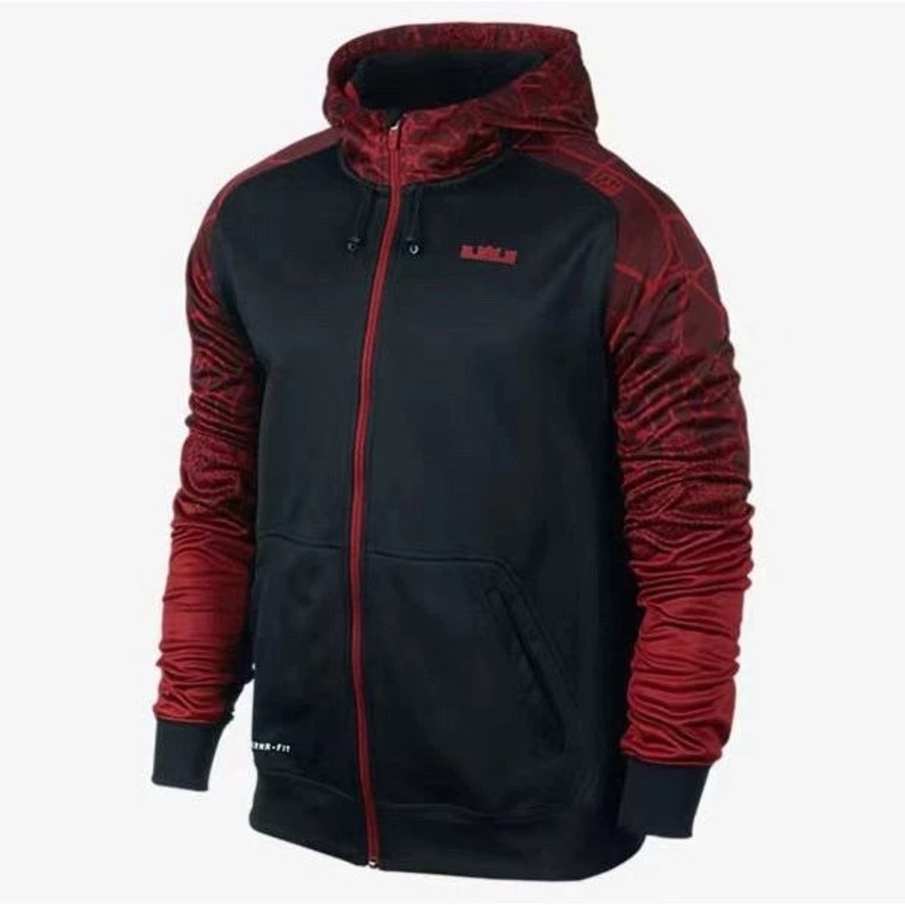 Nike LeBron James Therma-FIT Hoodie Mens 3XL Black Red Full Zip Jacket Hooded